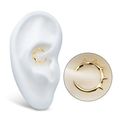 Invictus 14Kt Yellow Gold Spike Edge Twisted Hoop Front Facing Hinged Segment Clicker