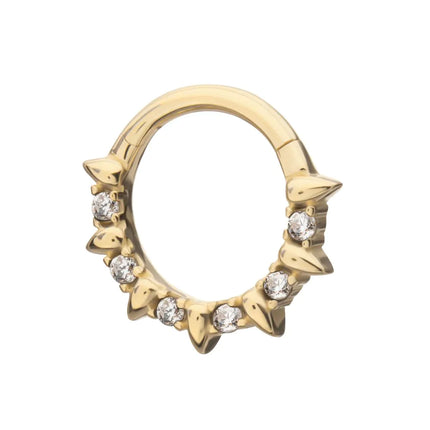 Invictus 14Kt Yellow Gold Alternating Spike & Prong Set Round Gem Front Facing Hinged Segment Clicker