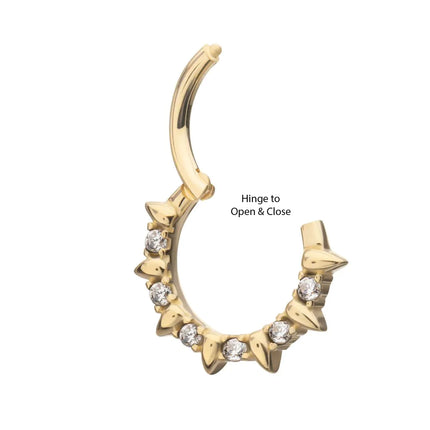 Invictus 14Kt Yellow Gold Alternating Spike & Prong Set Round Gem Front Facing Hinged Segment Clicker