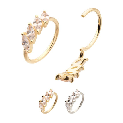 Invictus 14Kt Gold 4 Marquise Staggered Cluster Prong Gem Side Facing Hinged Segment Clicker