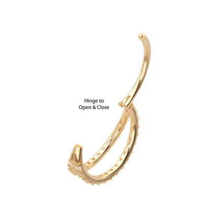 Invictus 14Kt Gold Double Hoop with CNC Set Full Gem Side Facing Hinged Segment Clicker