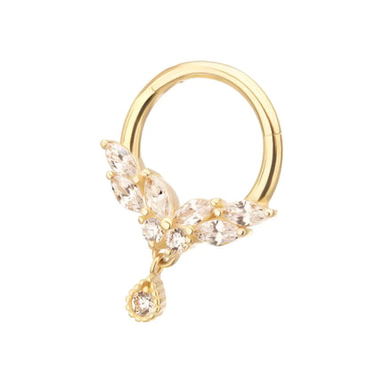 Invictus 14Kt Gold Marquise Cluster Butterfly with Gem Dangle Front Facing Hinged Segment Clicker