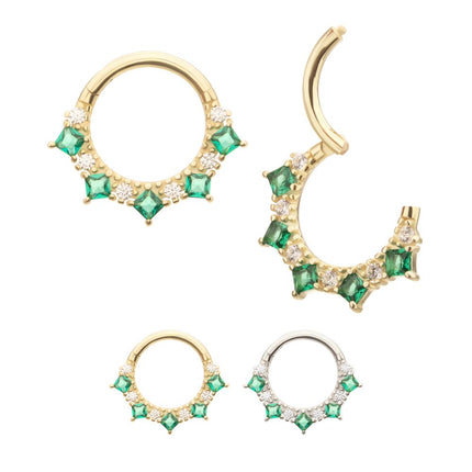 Invictus 14Kt Gold Alternating Round & Princess Cut Prong Set Gem Front Facing Hinged Segment Clicker