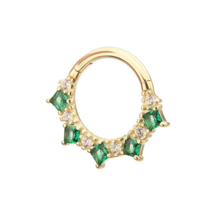 Invictus 14Kt Gold Alternating Round & Princess Cut Prong Set Gem Front Facing Hinged Segment Clicker