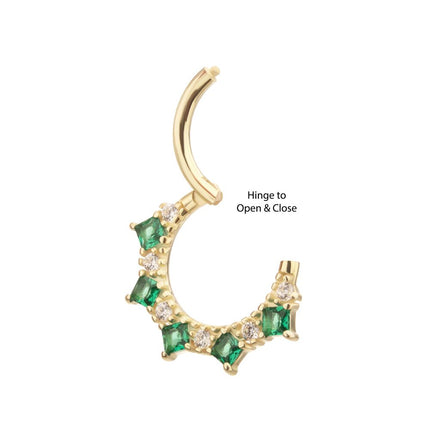 Invictus 14Kt Gold Alternating Round & Princess Cut Prong Set Gem Front Facing Hinged Segment Clicker