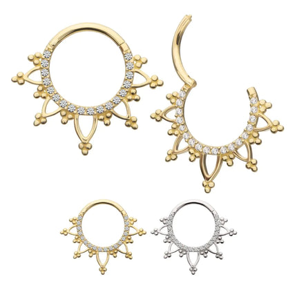 Invictus 14Kt Gold Beaded Edge with 1mm CNC Set Round Gem Front Facing Hinged Segment Clicker