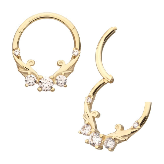 Invictus 14Kt Yellow Gold Double Swirled Vine with Prong Set Front Facing Hinged Segment Clicker