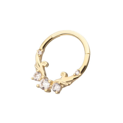 Invictus 14Kt Yellow Gold Double Swirled Vine with Prong Set Front Facing Hinged Segment Clicker