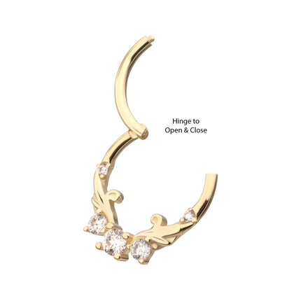 Invictus 14Kt Yellow Gold Double Swirled Vine with Prong Set Front Facing Hinged Segment Clicker