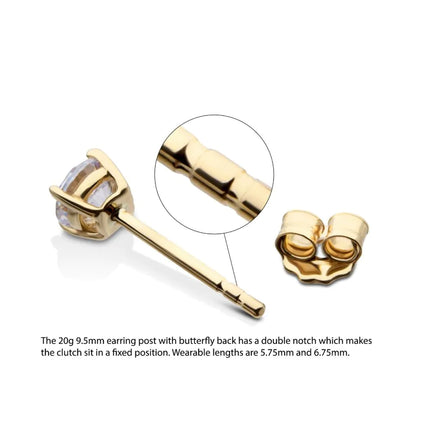 Invictus 14Kt Gold Prong Set 2mm Solitaire Birthstone Stud Earrings