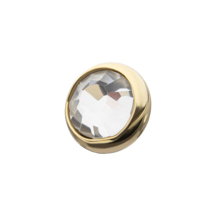 Invictus 14Kt Yellow Gold Internally Threaded Bezel Set Flat Bottom Clear Crystal/Low Profile Opal Top Dermal