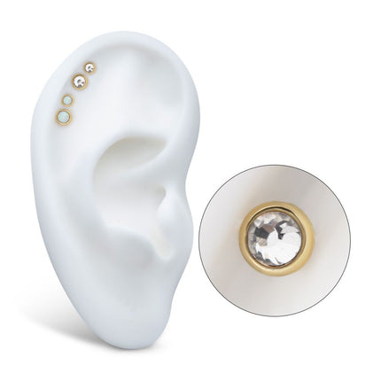 Invictus 14Kt Yellow Gold Internally Threaded Bezel Set Flat Bottom Clear Crystal/Low Profile Opal Top Dermal