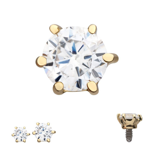 Invictus 14Kt Yellow Gold Internally Threaded 6-Prong Round Gem Top Dermal
