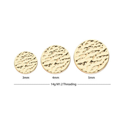 Invictus 14Kt Yellow Gold Internally Threaded Hammered Disk Top Dermal