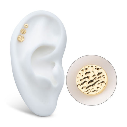 Invictus 14Kt Yellow Gold Internally Threaded Hammered Disk Top Dermal