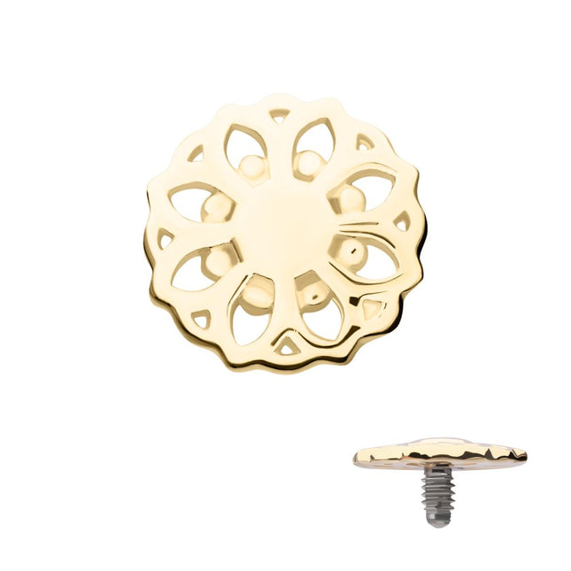 Invictus 14Kt Yellow Gold Internally Threaded Mandala Flower Top Dermal
