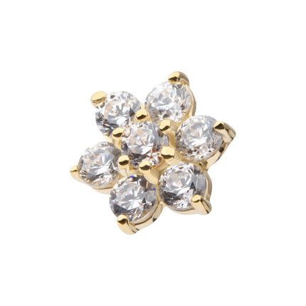 Invictus 14Kt Yellow Gold Internally Threaded Prong Set 7-Gem Flower Top Dermal