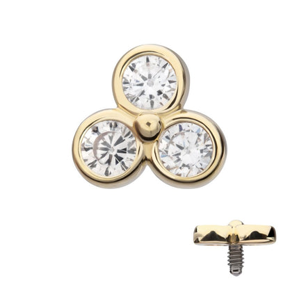 Invictus 14Kt Yellow Gold Internally Threaded Trinity Bezel Set Gem Top Dermal