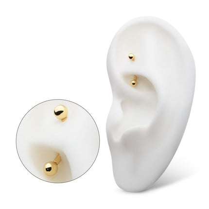 Invictus 14Kt Yellow Gold Curved Barbell with One Side Internally Threaded and One Side Fixed Ball End