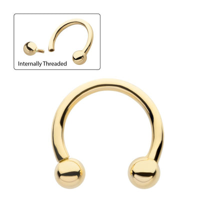 Invictus 14Kt Yellow Gold Circular Barbell with One Side Internally Threaded and One Side Fixed Ball End