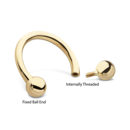 Invictus 14Kt Yellow Gold Circular Barbell with One Side Internally Threaded and One Side Fixed Ball End