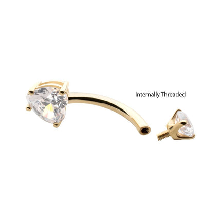 Invictus 14Kt Gold Internally Threaded 4-Prong Round & Heart Clear CZ Fixed Bottom Navel