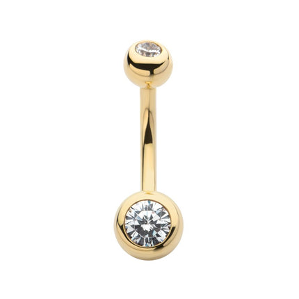 Invictus 14Kt Yellow Gold Double Bezel Clear CZ Internally Threaded Top with Fixed Bottom Navel