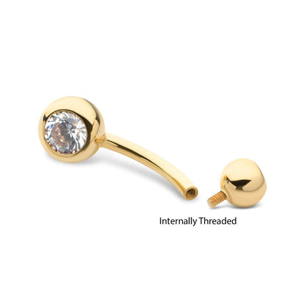 Invictus 14Kt Yellow Gold Double Bezel Clear CZ Internally Threaded Top with Fixed Bottom Navel