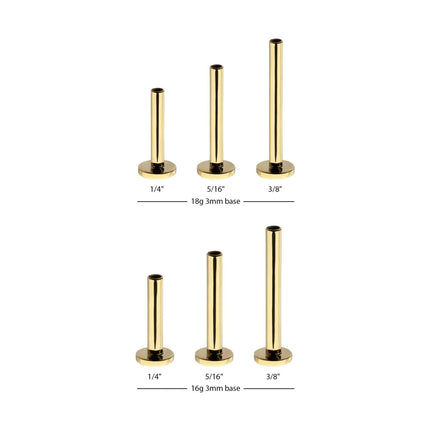 Invictus 14Kt Yellow Gold M0.8 Internally Threaded 3mm Labret Base