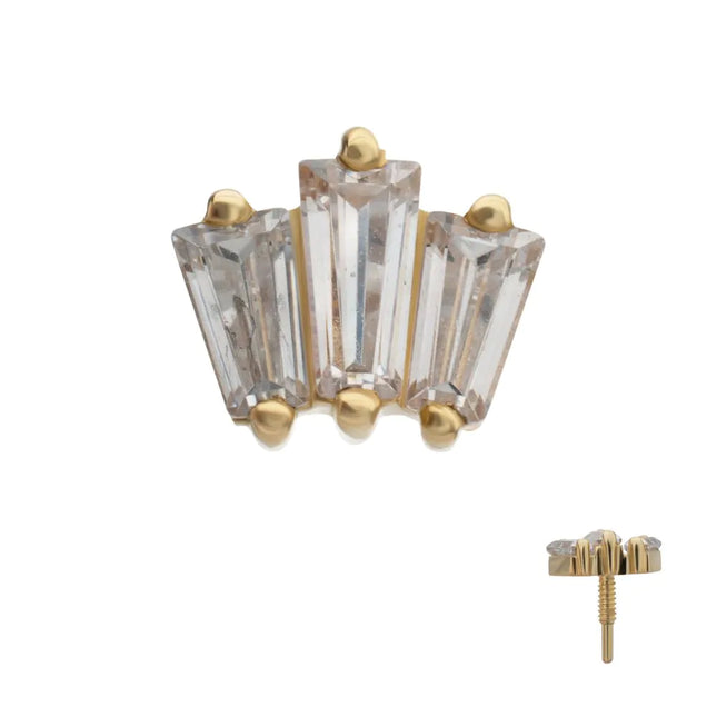 Invictus 14Kt Yellow Gold M0.8 Internally Threaded Prong Set Triple Baguette Cluster Top