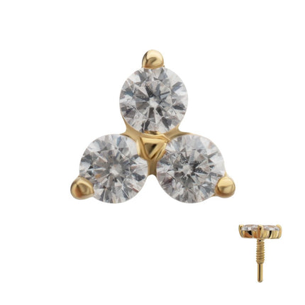 Invictus 14Kt Yellow Gold M0.8 Internally Threaded Prong Set Trinity Round Gem Top