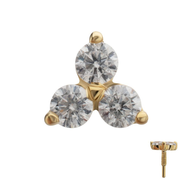 Invictus 14Kt Yellow Gold M0.8 Internally Threaded Prong Set Trinity Round Gem Top