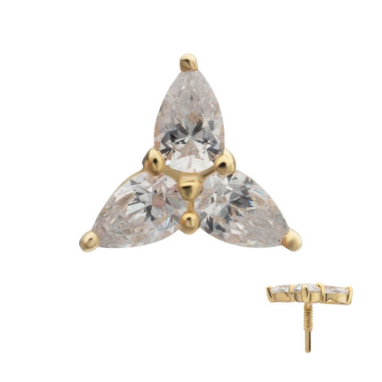 Invictus 14Kt Yellow Gold M0.8 Internally Threaded Prong Set Trinity Teardrop Gem Top