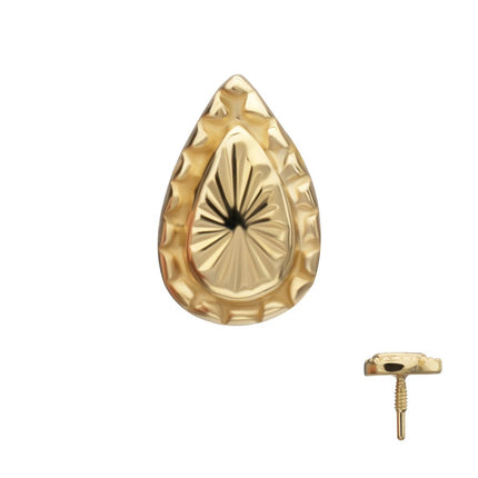 Invictus 14Kt Yellow Gold M0.8 Internally Threaded Milgrain Edge Corrugated Teardrop Top