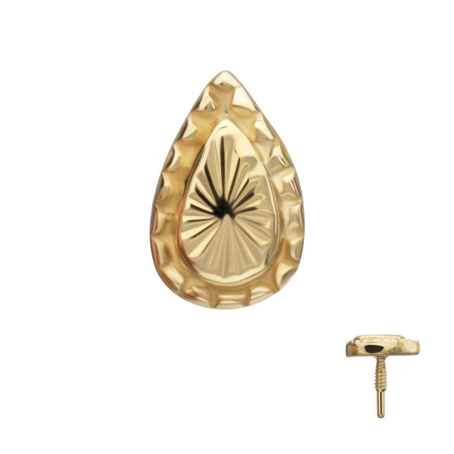 Invictus 14Kt Yellow Gold M0.8 Internally Threaded Milgrain Edge Corrugated Teardrop Top