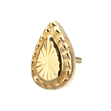 Invictus 14Kt Yellow Gold M0.8 Internally Threaded Milgrain Edge Corrugated Teardrop Top