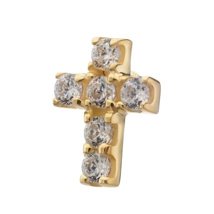 Invictus 14Kt Yellow Gold M0.8 Internally Threaded Pave Gem Cross Top