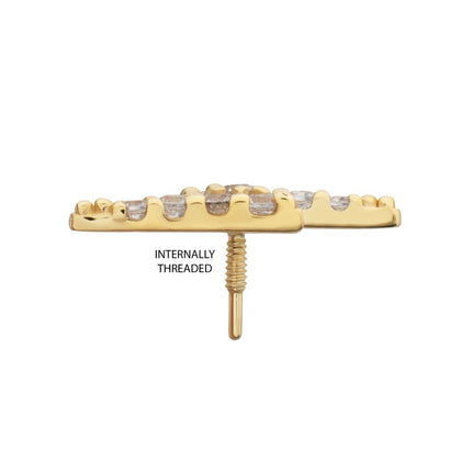 Invictus 14Kt Yellow Gold M0.8 Internally Threaded Pave Gem Lightning Bolt Top