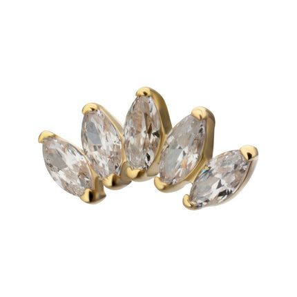 Invictus 14Kt Yellow Gold M0.8 Internally Threaded Five-Gem Fan Marquise Cluster Top