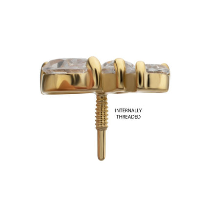 Invictus 14Kt Yellow Gold M0.8 Internally Threaded Staggered Triple Marquise Cluster Top