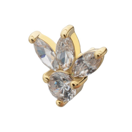 Invictus 14Kt Yellow Gold M0.8 Internally Threaded Triple Marquise Cluster Fan Top with Round Gem