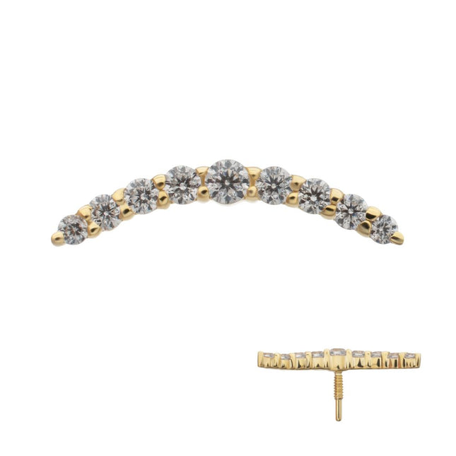 Invictus 14Kt Yellow Gold M0.8 Internally Threaded Curved 9-Gem Bar Top