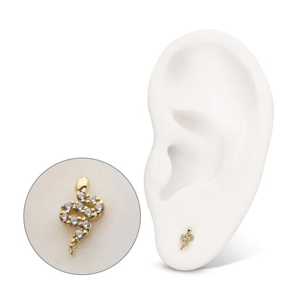 Invictus 14Kt Yellow Gold M0.8 Internally Threaded Pave Gem Snake Top