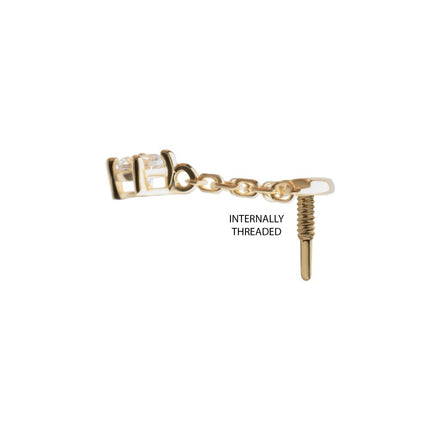 Invictus 14Kt Yellow Gold M0.8 Internally Threaded Curved Bar Top with 4-Prong Gem Chain Dangle