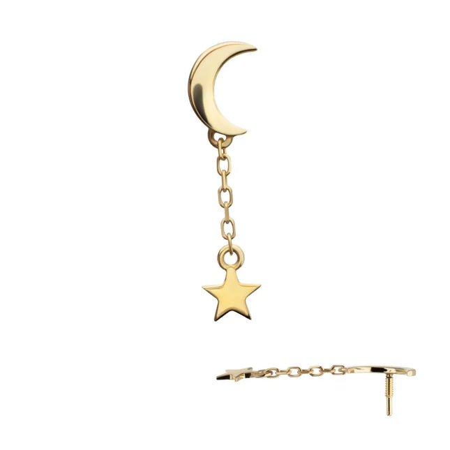 Invictus 14Kt Yellow Gold M0.8 Internally Threaded Crescent Moon Top with Dangle Star