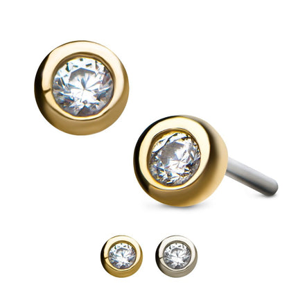 Invictus 14kt Gold Threadless Bezel Set Clear CZ Top