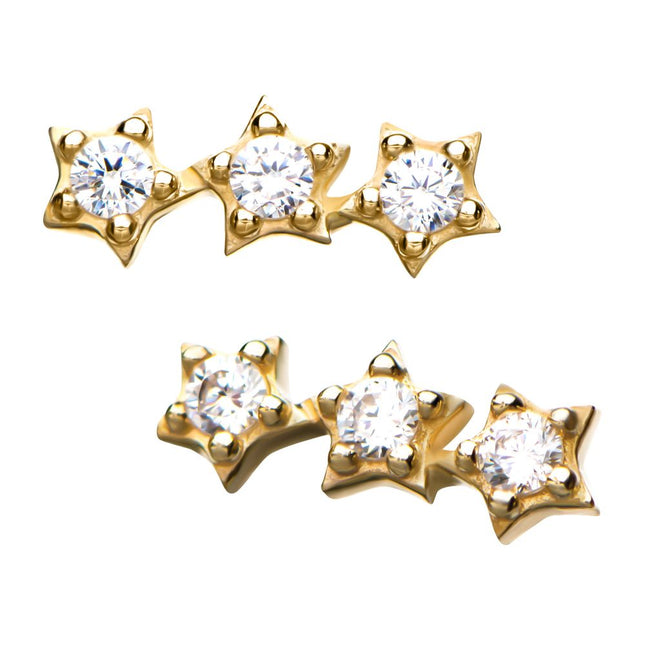 Invictus 14kt Yellow Gold Threadless Clear CZ 3-Star Cluster Top