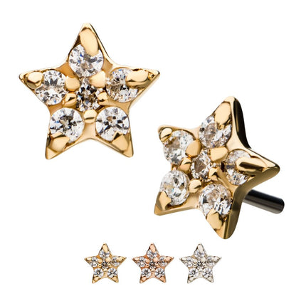 Invictus 14kt Yellow Gold Threadless Round Clear CZ Star Top