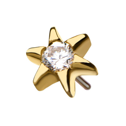 Invictus 14kt Yellow Gold Threadless Round Clear CZ Star Top