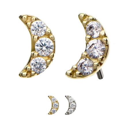 Invictus 14kt Gold Threadless with 1.5mm 3-Prong Set Clear CZ Crescent Moon Top